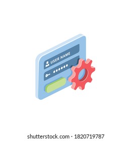 Login authorization password cog gear settings. Vector 3d isometric, color web icons set, new flat style. Creative illustration, idea for infographics.
