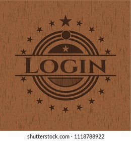 Login badge with wood background