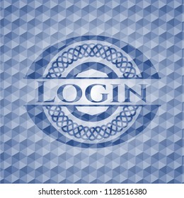 Login blue badge with geometric pattern background.