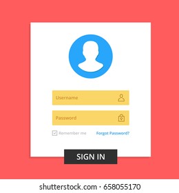 Login box, login form page. Registration, user authentication concept. Username and password fields. Modern flat design UX and UI elements with line icons. Vector illustration