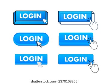 Login Button with pointer clicking. Login web buttons set. User interface element in flat style. Vector stock illustration