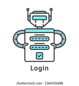 Login color icon. Robot logging into application. Internet bot. Authorization form. Robotic process automation. Isolated vector illustration