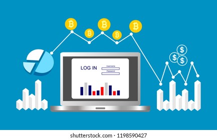 Login of crypto market. Blockchain vector illustration suitable for banner, template, background and icon.