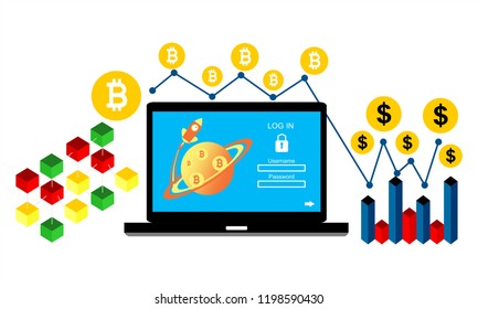 Login of crypto market. Blockchain vector illustration suitable for banner, template, background and icon.