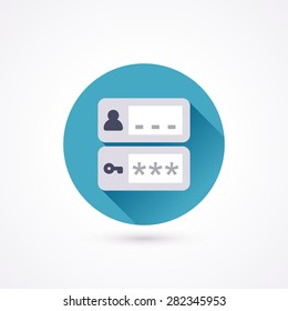 Login flat icon in a circle with long shadow