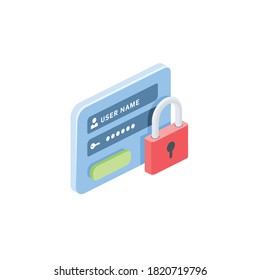 Login form authorization password lock. Vector 3d isometric, color web icons set, new flat style. Creative illustration, idea for infographics.