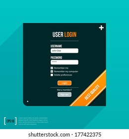 Login form in a black square on turquoise background. EPS10.