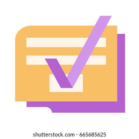 Login form with check tick, flat style vector icon isolated on white