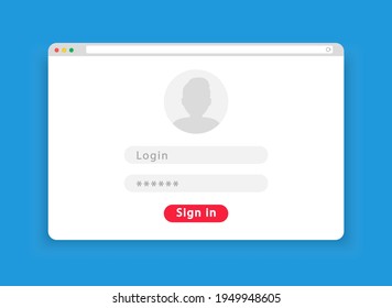Login form design. Login form account user password identity ui web log screen security profile privacy app interface. Vector forms: sign in, sign up. Vector EPS-10