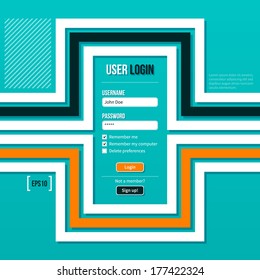 Login form with flat lines on turquoise background. EPS10.