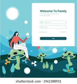 Login form landing page design template concept , Girl sitting on Mershon vector illustration