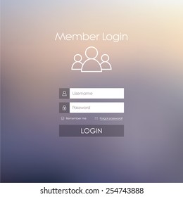 Login form menu with simple line icons. Blurred background. Website element for your web design. Eps10 vector illustration.