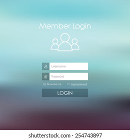 Login form menu with simple line icons. Blurred background. Website element for your web design. Eps10 vector illustration.