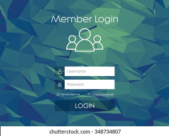Login form menu with simple line icons. Low poly background. Website element for your web design. Eps10 vector illustration.