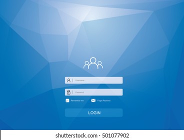 Login form menu with simple line icons. Low poly background. Website element for your web design