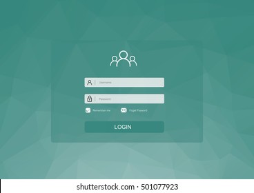 Login form menu with simple line icons. Low poly background. Website element for your web design