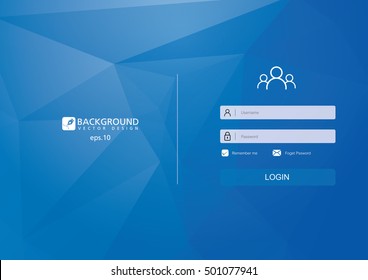 Login form menu with simple line icons. Low poly background. Website element for your web design