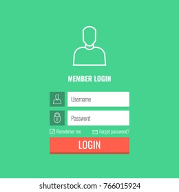 Login form menu with simple line icons. Website element for your web design.  Vector illustration.