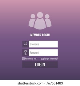 Login form menu with simple line icons. Gradient background. Website element for your web design.  Vector illustration.