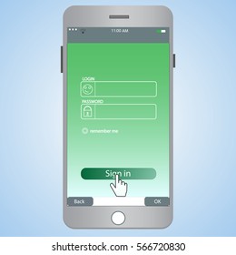 Login form for mobile. Vector