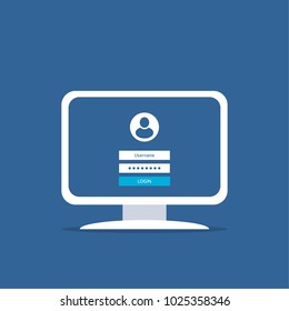 login form on the computer screen.
Authentication interface. Vector illustration in flat style.