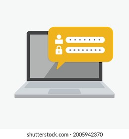 Formulario de inicio de sesión en un equipo para iniciar sesión en la cuenta. Ilustración del vector de registro en línea