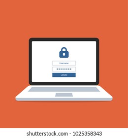 login form on the laptop screen.
Authentication interface. Vector illustration in flat style.