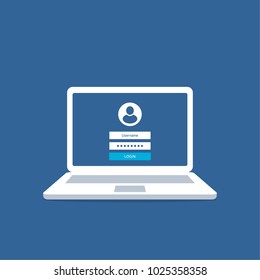 login form on the laptop screen.
Authentication interface. Vector illustration in flat style.