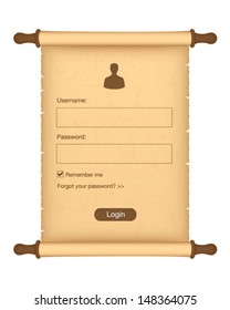 Login form on parchment roll