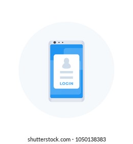 login form on smartphone, mobile authentication vector icon