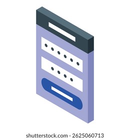 Identifiant sur écran de smartphone avec mot de passe et bouton en vue isométrique