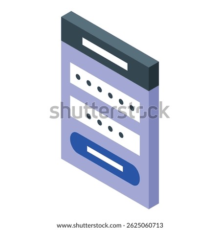 Login form on smartphone screen with password and button in isometric view