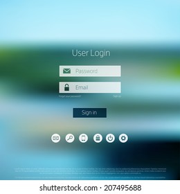 Página de formulario de inicio de sesión. con fondo borroso. Plantilla de sitio Web, elemento ui.