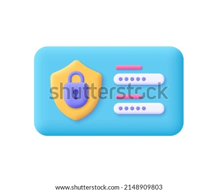 Login form page with lock and password. Safety verification, user authorization, web security concept. 3d vector icon. Cartoon minimal style.