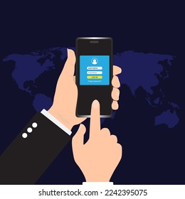 Página de formulario de inicio de sesión fondo moderno para el desarrollo de aplicaciones, registro en línea, simulaciones de teléfonos inteligentes, elementos ui del sitio web, perfil de usuario, concepto de acceso a cuenta.