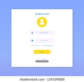 Login form page template flat style for app development, smartphone mockups, website ui elements, online login form, registration, user profile, access to account concept. Vector 10 eps
