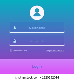 Login form page template on modern gradient background for app development, online registration, smartphone mockups, website ui elements, user profile, access to account concept. Vector 10 eps