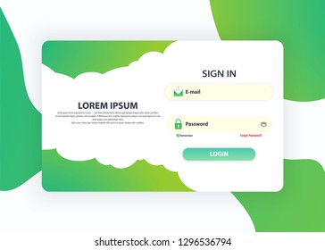 Login form page. Web page design templates for Sign in. UI Design Concept. Login Application with Password Form Window. Trendy Holographic Gradients.
