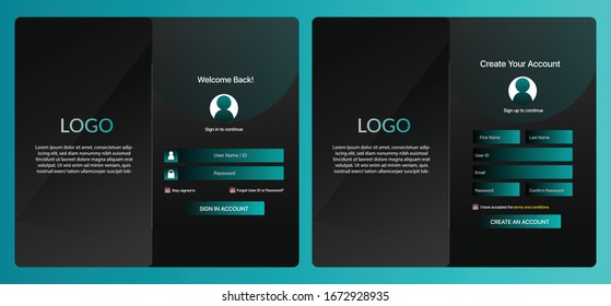 Login form page, Web log in user interface for your mobile app, UI, UX, Registration form, Mobile login screen and sign up page for the site and mobile application, Sign In page, .Website log in