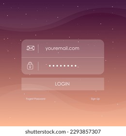 Login Form Page For Your Business Web Site Or App On  Abstract Background Night Sky With A lot Of Stars Dark Purple Peachy Color Vector Design