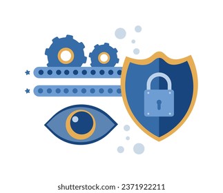 Login form and shield with lock on it. A system that requires a password for access. Cyber security and data protection privacy. Vector illustration
