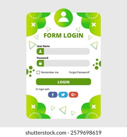login form template with modern green gradient frame