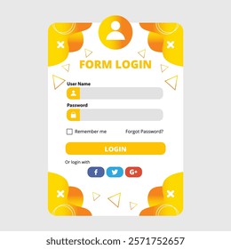 login form template with modern orange gradient frame
