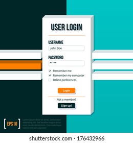 Login form template on turquoise background.