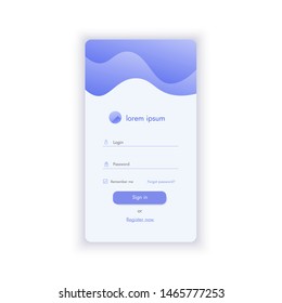 Login form ui template for phone app and website. Sign up to account window vector design.