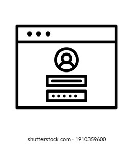 Formulario de inicio de sesión, página web, navegador, imagen vectorial de icono de inicio de sesión. También se puede usar para la seguridad de internet. Idóneo para aplicaciones web, aplicaciones móviles y medios impresos.