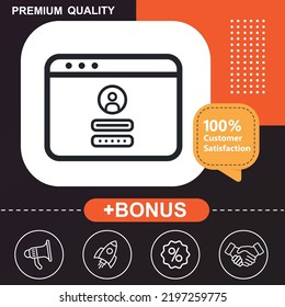 Login form, webpage, browser, login icon. With orange and black background