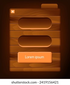 Login form. Wooden form for website. Vector clipart isolated on dark background.