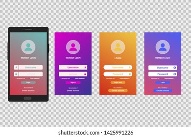 Login gradient screen template. Mobile application. Register account. User page form. EPS 10