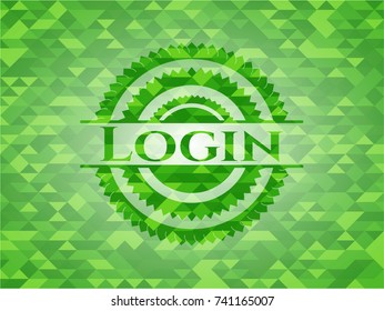 Login green emblem. Mosaic background